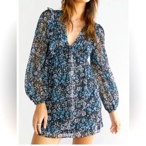 NWT Francesca V Neck Ruffle Floral Mini Dress Size XS